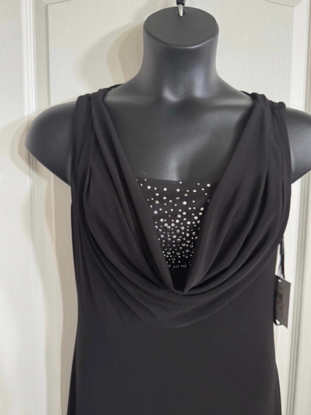 Calvin Klein Black Draped Dress with Rhinestone